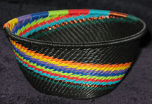 Small African Zulu Telephone Wire Basket/Bowl - Colorful Ribbons
