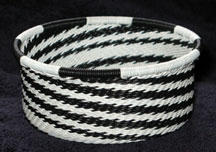 African Zulu Telephone Wire Basket - Tuna Can - Black White Double Spiral
