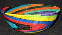 Large African Zulu Telephone Wire Basket/Bowl - Joyous Rainbow Knit