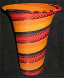 African Zulu Telephone Wire Vase Basket - Firebird