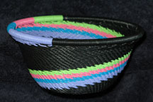 Small African Zulu Telephone Wire Basket/Bowl - Pastel Lilac Swirl