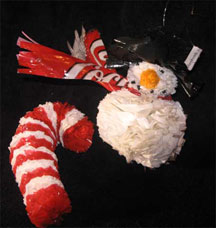 Recycled Plastic Christmas Ornaments - Santa & Candy Cane