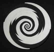 Large African Zulu Telephone Wire Basket/Platter - Black/White Reverse Knit Swirl