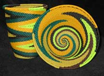 African Zulu Telephone Wire Baskets - Coordinating 2 Piece Set - Cup/Bowl - Jungle Fever