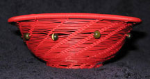 Open Weave African Zulu Telephone Wire Bowl - Red with Beads