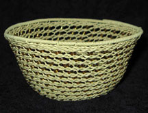 Handmade African Zulu Telephone Wire Basket with Beads - Tan