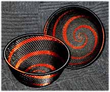 African Zulu Telephone Wire Baskets - Coordinating 2 Bowl Set - Copper Magic