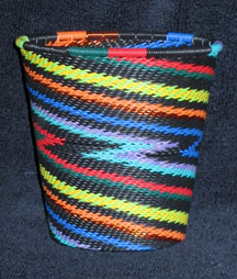 African Zulu Telephone Wire Basket/Cup/Vase - Electric Rainbow