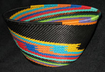 Large Deep Africa Zulu Telephone Wire Basket/Bowl - Black Rainbow Knit