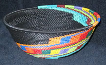 Medium African Zulu Telephone Wire Basket/Bowl - Black Knit