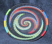 OVAL African Zulu Telephone Wire Basket/Bowl - Black Rainbow Swirl