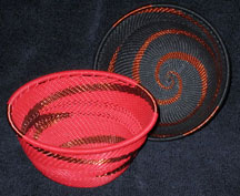 African Zulu Telephone Wire Baskets - Coordinating 2 Bowl Set - Red & Black Copper