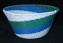 Small African Zulu Telephone Wire Basket/Bowl - Sea Breeze