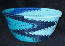 Small African Zulu Telephone Wire Basket Bowl - Blue Seas