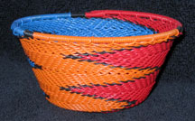 Small African Zulu Telephone Wire Basket/Bowl - Bright Bird Feathers