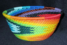 Small African Zulu Telephone Wire Basket Bowl - Reverse Rainbow