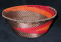 Small African Zulu Telephone Wire Basket/Bowl - Orange/Red/Copper