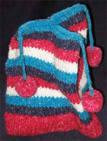 Handmade Pom-Pom Folk Pattern Wool Knit Cap/Hat - Chile