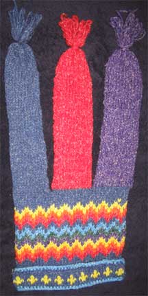 Handmade Jester Folk Pattern Wool Knit Cap/Hat - Chile - Blue/Red/Purple