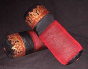 Set of Thai Silk Bolsters/Cushions/Neck Rests - Burgundy