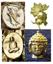 3 Gold-Plated Lead-Free Tokens - Mix & Match - Angels, Buddhas, Goldfish, Pineapple