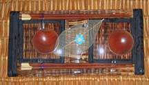 2 Thai Table Settings - Black/Brown Tatami Reed- Placemats/Chopsticks/Rests/Sauce Bowls