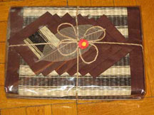 6 Thai Placemats/Coaster Set - Brown Edge, Brown Stripped Tatami Reed