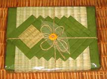 6 Thai Placemats/Coaster Set - Leaf Green/Natural Tatami Reed